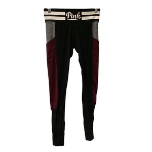 PINK Victoria's Secret Juniors Wear Leggings - Black and Maroon Size S